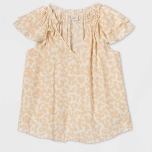 NWT A New Day Tan Ruffle Short Summer Blouse XL